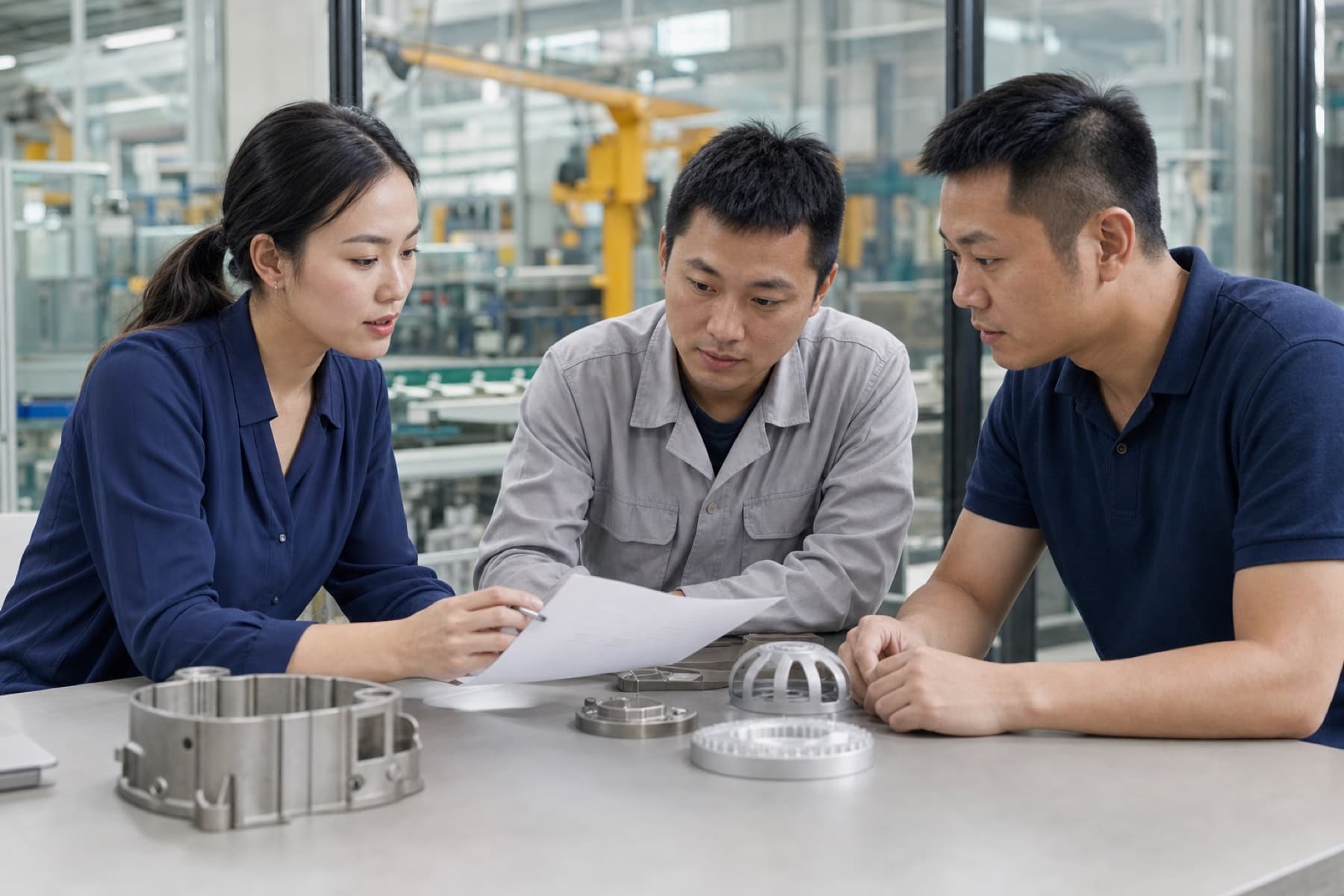 A local specialist verifying supplier information with factory representatives